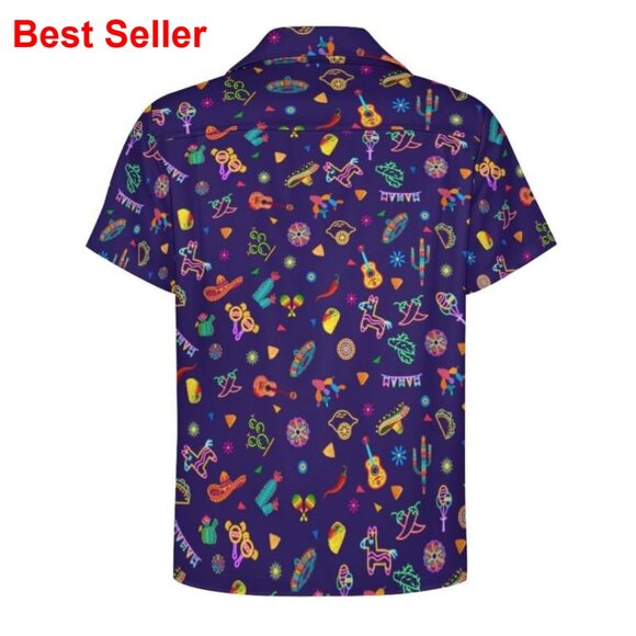 Polyester Spandex Button Down Shirt Short Sleeve Tropical - Picture 4 of 7